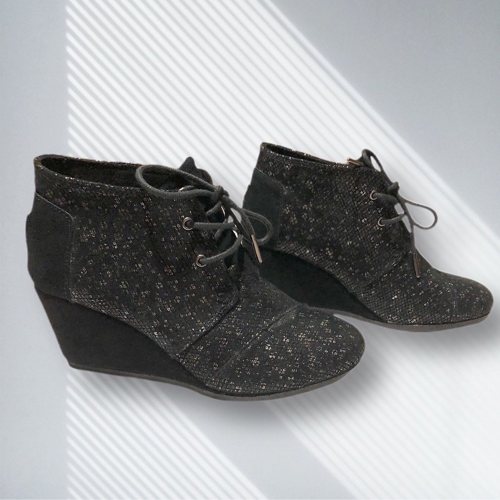 Toms Classic Desert Wedge Bootie in Black Sparkle Women’s SZ 7.5W